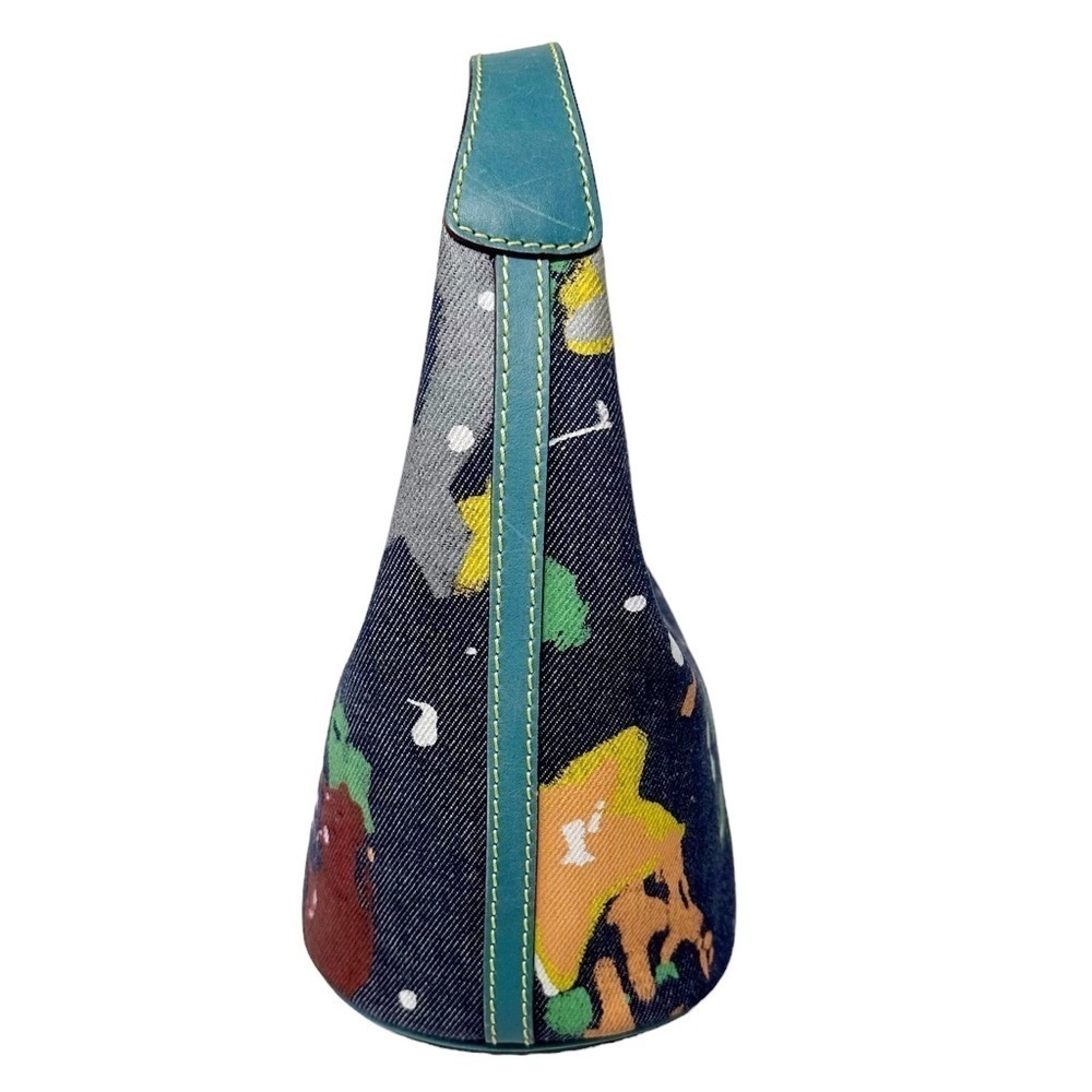 Vintage Dooney & Bourke RARE Denim Painted Graffiti Bag with Leather Top Handle - Picture 2 of 14